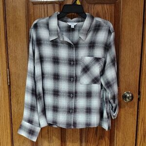 Time & Tru Crop Shirt w/Roll-up Sleeves In Black & White Tones NWT XL